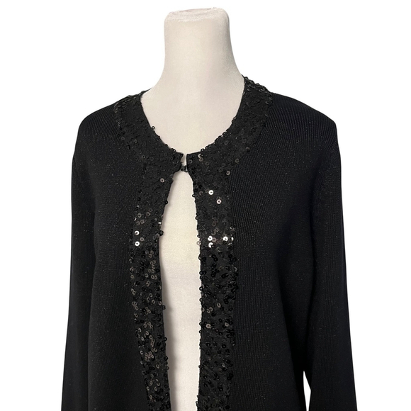 Dana Buchman Black Sequin Trimmed Open Cardigan Large NWOT - Picture 4 of 9